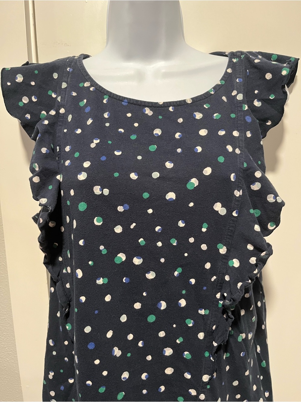 Joe Fresh Navy Polka Dot Ruffle Tank